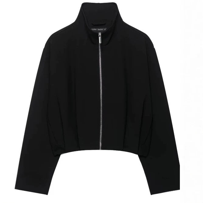 Women’s short-cut boxy blouson with high stand-up collar and dropped shoulders Mune Fashion
