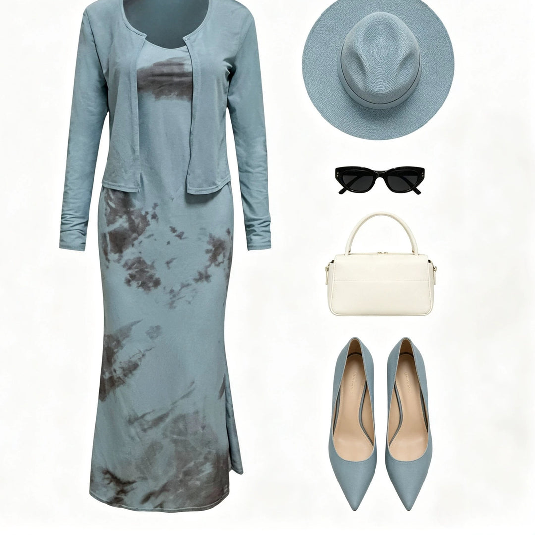 Women’s Midi Dress Set with Short Cardigan and Figure-Flattering Silhouette Mune Fashion