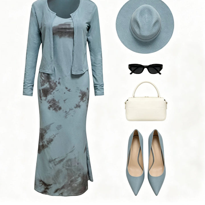 Women’s Midi Dress Set with Short Cardigan and Figure-Flattering Silhouette Mune Fashion