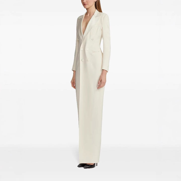 Women’s Long Tuxedo Jacket Dress with Fitted Cut and Leg Slit Mune Fashion