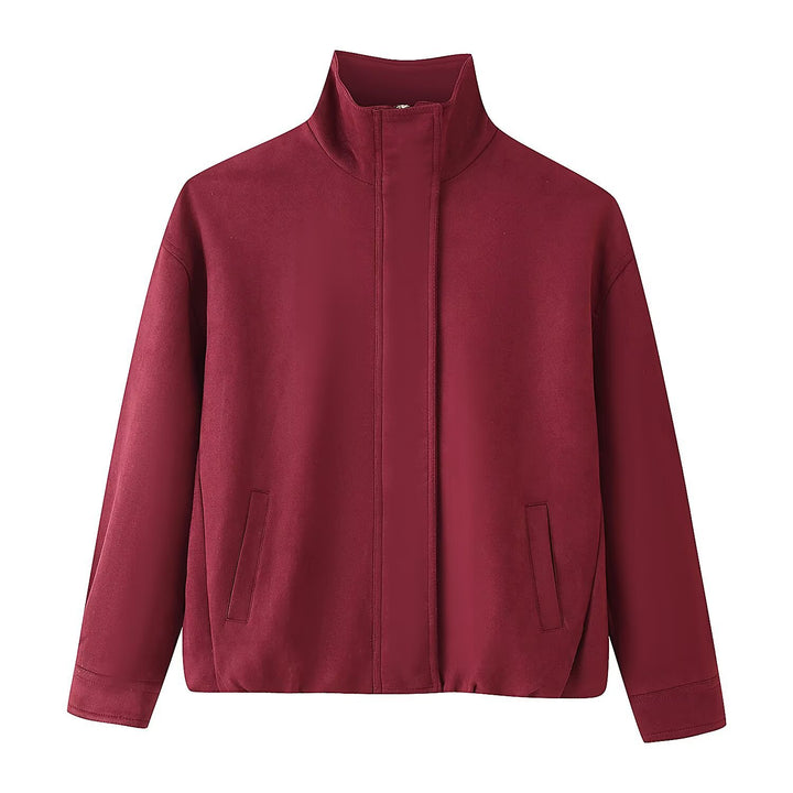 Women's Boxy Short Jacket with High Stand Collar and Concealed Zipper Mune Fashion