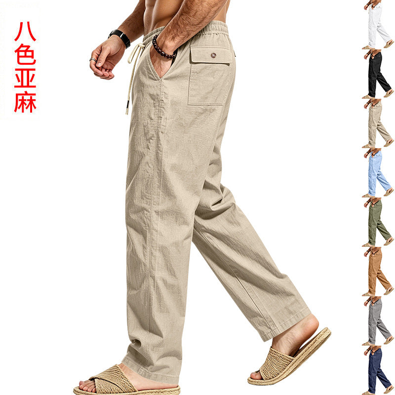 Men's Lightweight Relaxed Pants with Elastic Waistband, Drawstring and Applied Cargo Pocket Mune Fashion