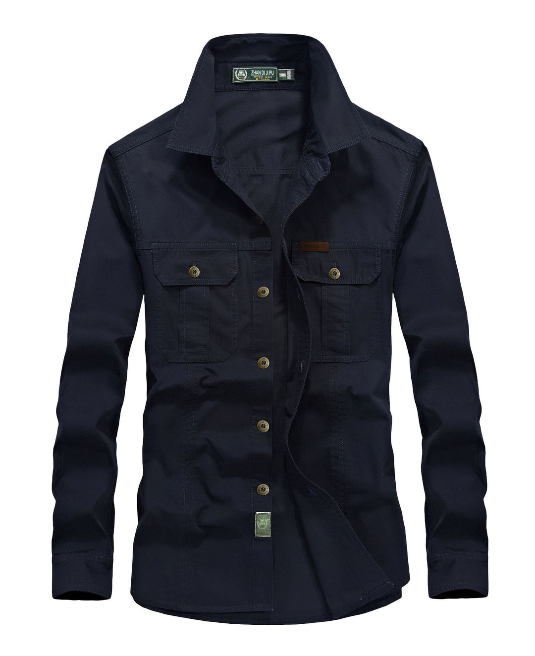 Men's Canvas Utility Shirt Jacket with Contrast Stitches and Chest Flap Pockets Mune Fashion