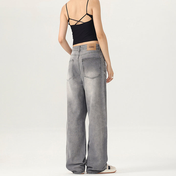 Women Floor-Length Oversized Denim Trousers in Baggy Palazzo Cut with Soft Stonewash Details Mune Fashion