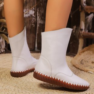 Women's ankle-height stretch ankle boots with hand-stitched moccasin seam and profiled lightweight sole Mune Fashion