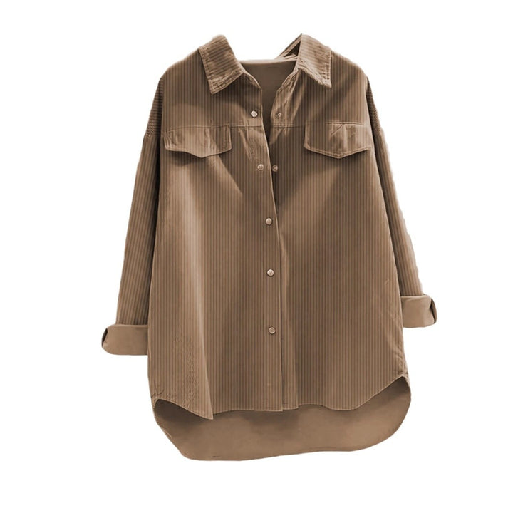 Women's Oversize Cord Shirt with Chest Pockets & Rounded Hem Mune Fashion