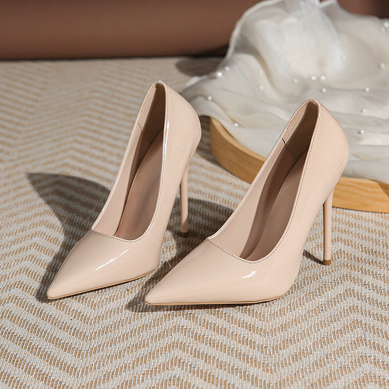 Ladies elegant pointy patent pumps with extra high stiletto heel Mune Fashion