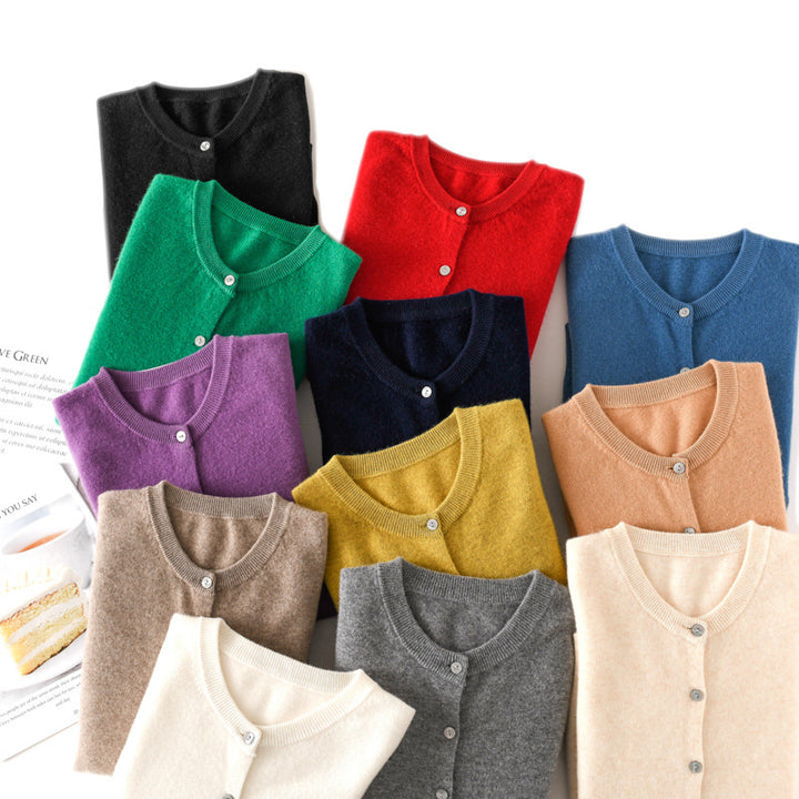 Women Lightweight Round Neck Button Cardigan in Cashmere Look with Fine Ribbed Edge and Casual Silhouette Mune Fashion