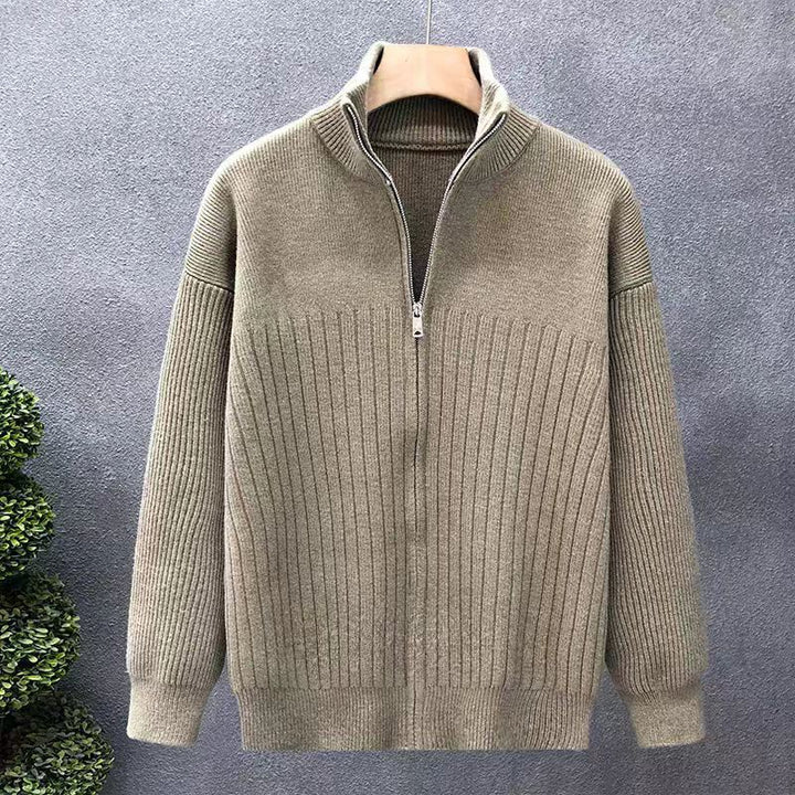 Men's Oversized Fine Knit Sweater with Half Zipper and Distinctive Ribbed Texture Mune Fashion