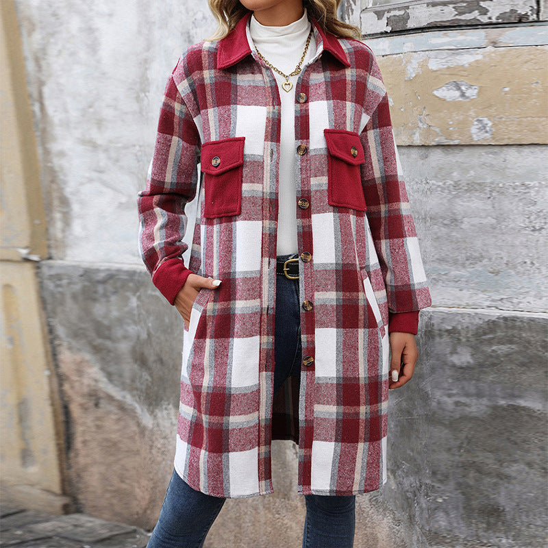Women's Long Shirt Jacket in Overshirt Style with Breast Flaps Mune Fashion
