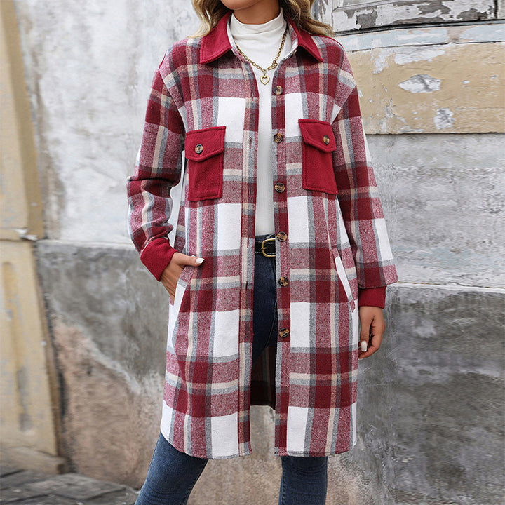 Women's Long Shirt Jacket in Overshirt Style with Breast Flaps Mune Fashion
