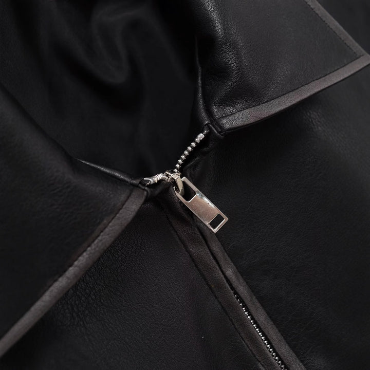 Women's Short Boxy Leather Look Jacket with Zip and Large Flap Pockets Mune Fashion