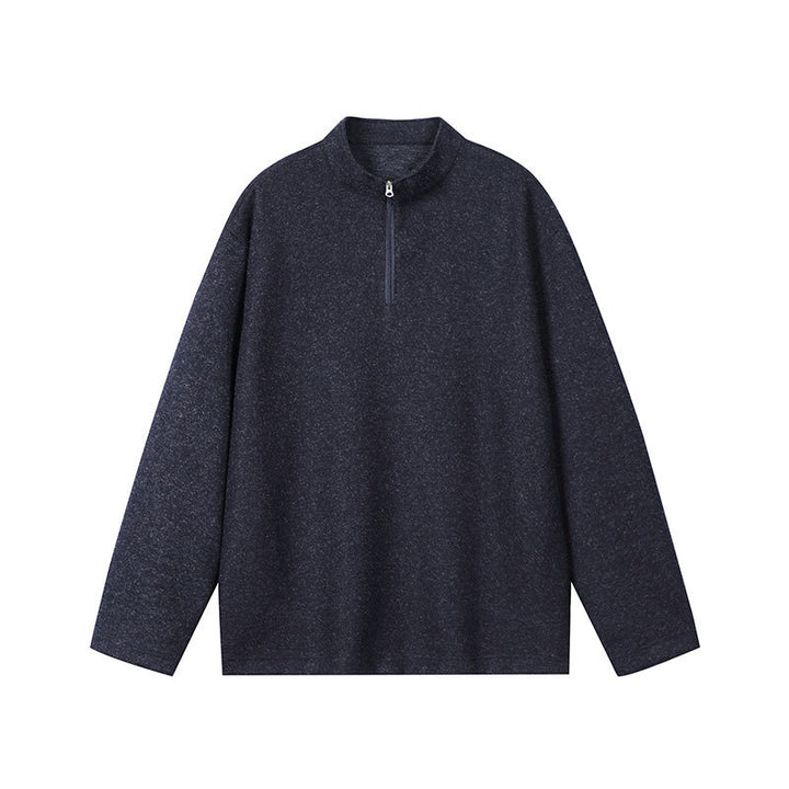 Men's Half-Zip Sweatshirt with Stand Collar and Heathered Texture Mune Fashion