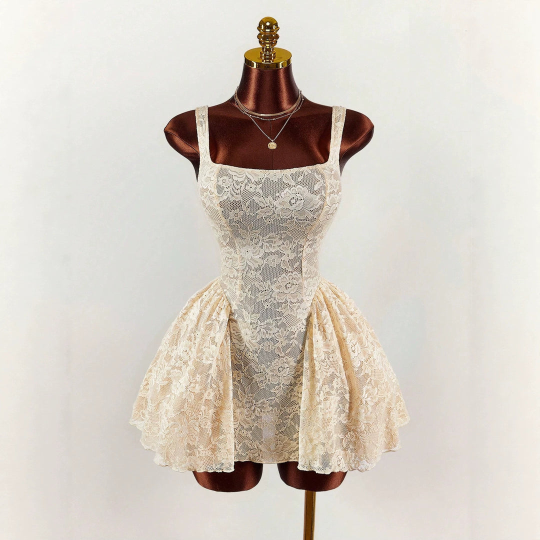 Women nan tailored lace cocktail dress with corset bustier and double-layer peplum skirt Mune Fashion