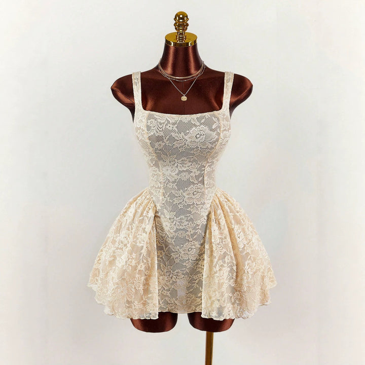 Women nan tailored lace cocktail dress with corset bustier and double-layer peplum skirt Mune Fashion