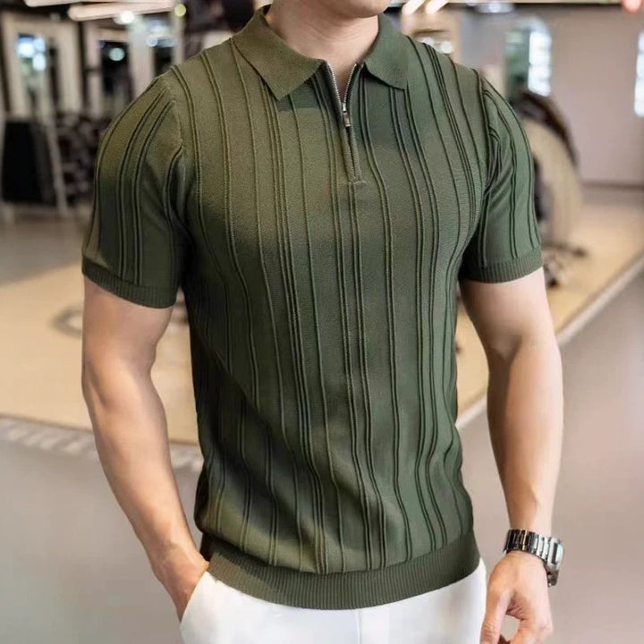 Men's Fashion Short Sleeve Polo Shirt with Half Zipper Mune Fashion