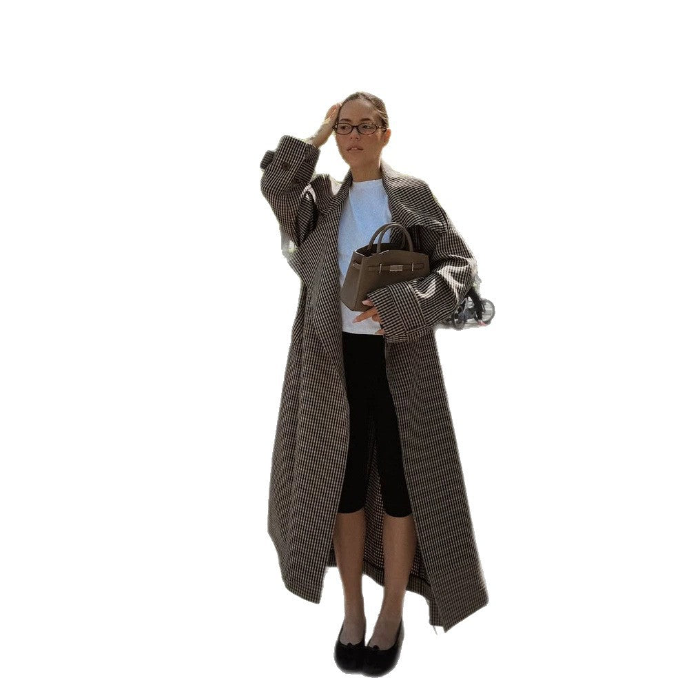 Women Oversize Coat in Glencheck with Wide Lapels and Dropped Shoulder Mune Fashion
