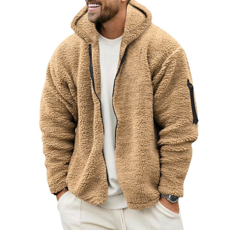 Men's Nano Teddy-Fleece Zip Jacket with Hood, Concealed Two-Way Zipper and Arm Pocket Mune Fashion