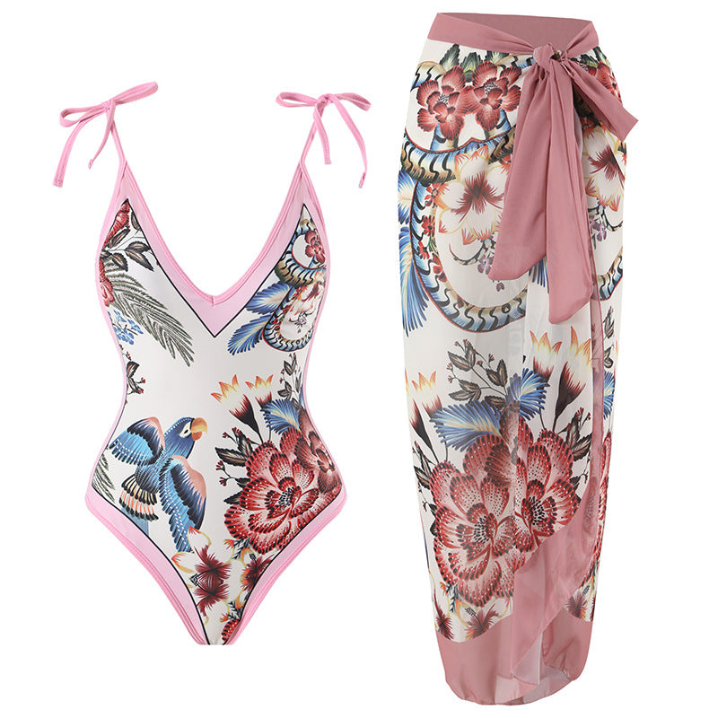 Women's One-Piece Swimsuit with Stylish Crane Design Mune Fashion