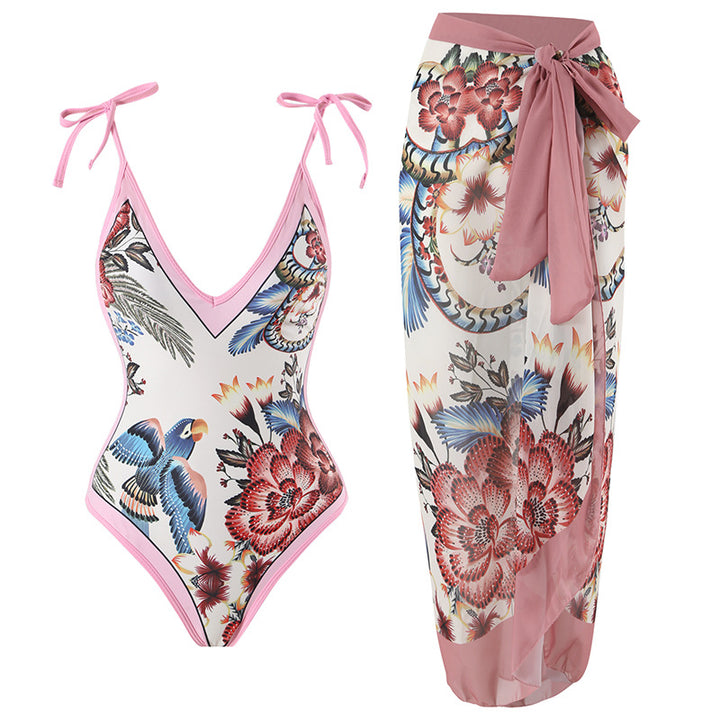 Women's One-Piece Swimsuit with Stylish Crane Design Mune Fashion