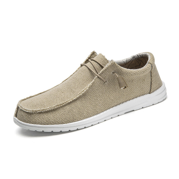 Men's Casual Canvas Moccasin Slipper with Braided Lacing and Spotted EVA Sole Mune Fashion