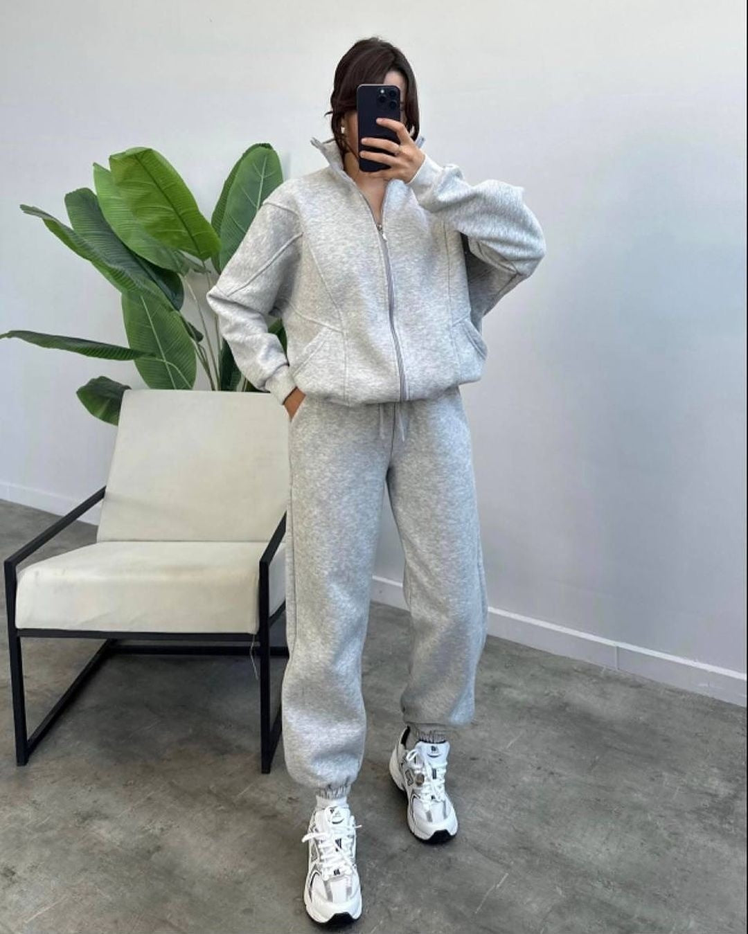 Women Oversized Fleece Set with Zipper Jacket and Loose Jogging Pants Mune Fashion
