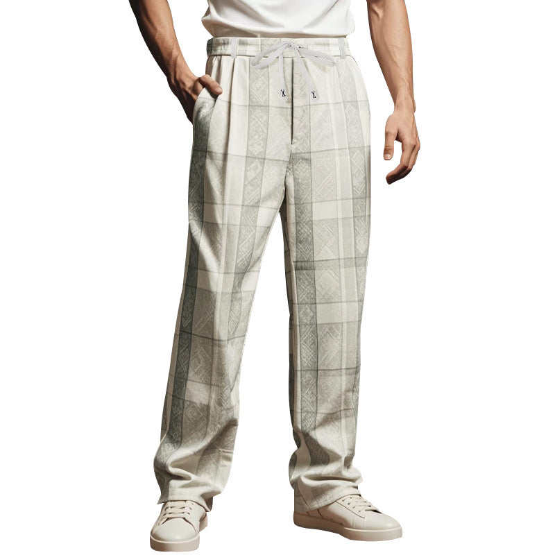 Men's Lightweight Relaxed-Fit Checked Lounge Pants with Drawstring and Wide Leg Mune Fashion