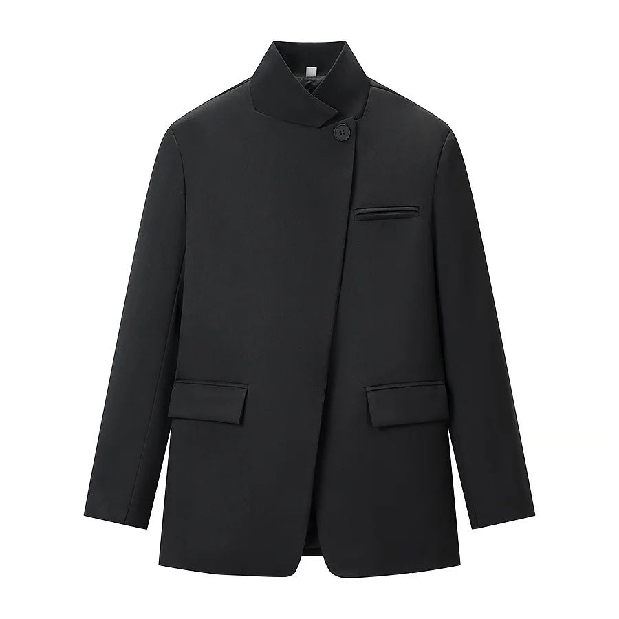 Men's short coat with stand collar, asymmetrical button placket, and flap pockets Mune Fashion