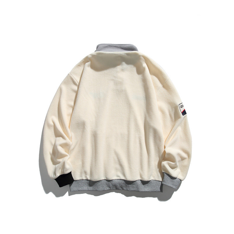 Unisex Fleece Half-Zip Pullover with Stand-Up Collar, Kangaroo Pocket and Contrast Cuffs Mune Fashion