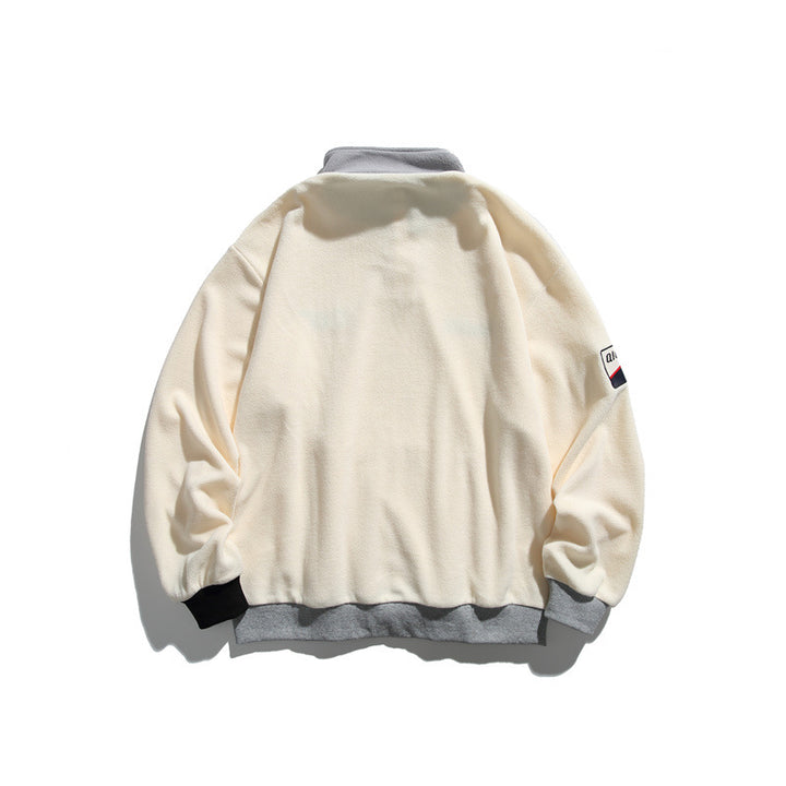 Unisex Fleece Half-Zip Pullover with Stand-Up Collar, Kangaroo Pocket and Contrast Cuffs Mune Fashion