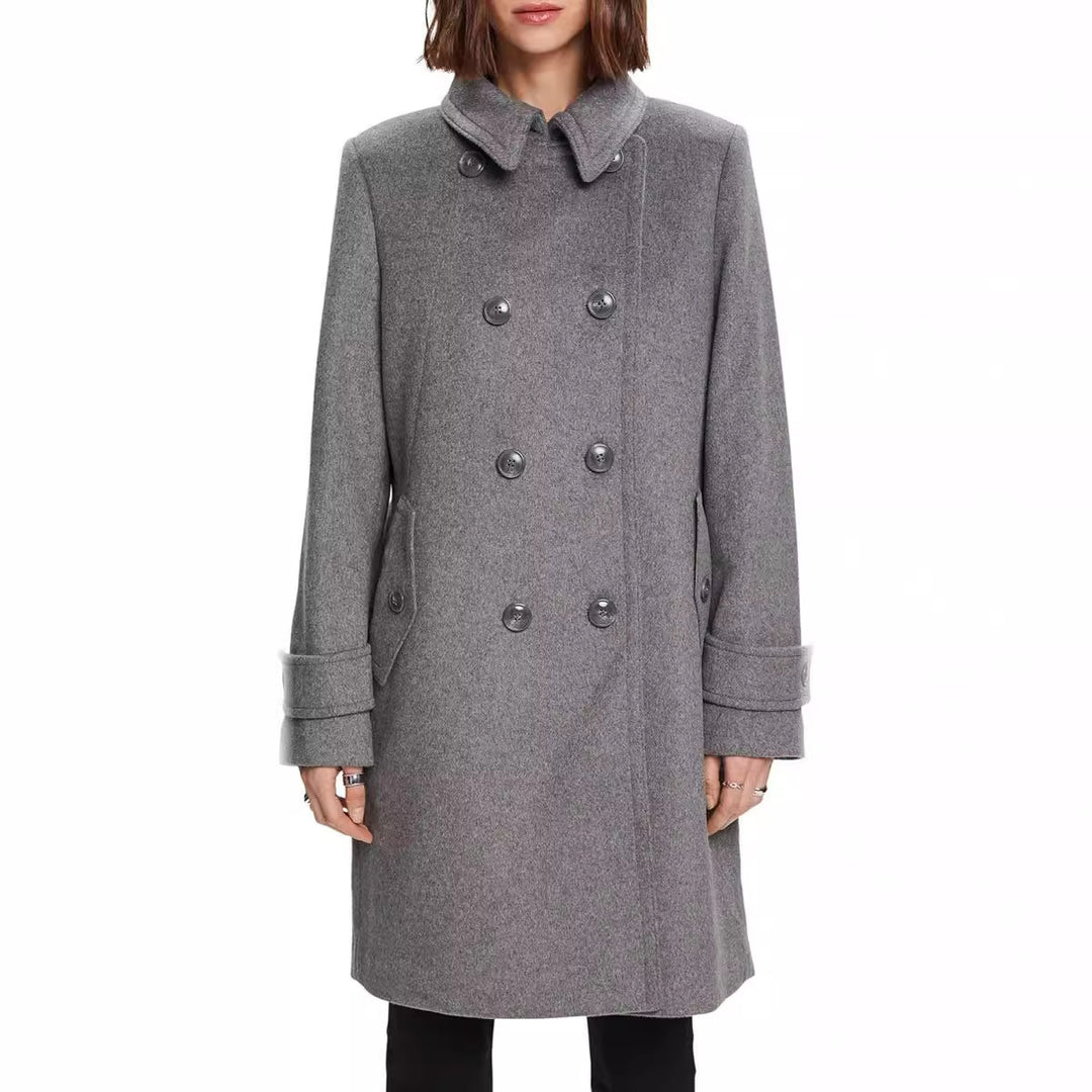 Women's Mid-length Double-breasted Navy-inspired Wool-blend Peacoat with Flap Pockets Mune Fashion