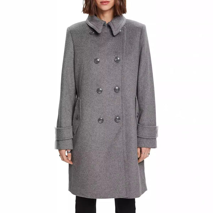 Women's Mid-length Double-breasted Navy-inspired Wool-blend Peacoat with Flap Pockets Mune Fashion