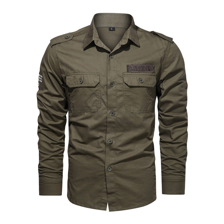 Men's field shirt made of cotton twill with shoulder flaps and flap pockets