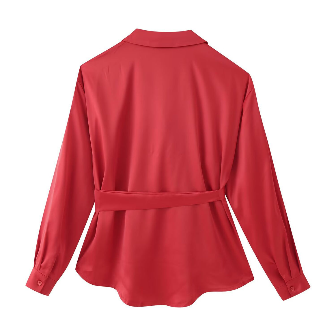 Women's blouse with waist belt, V-neck and long sleeves Mune Fashion