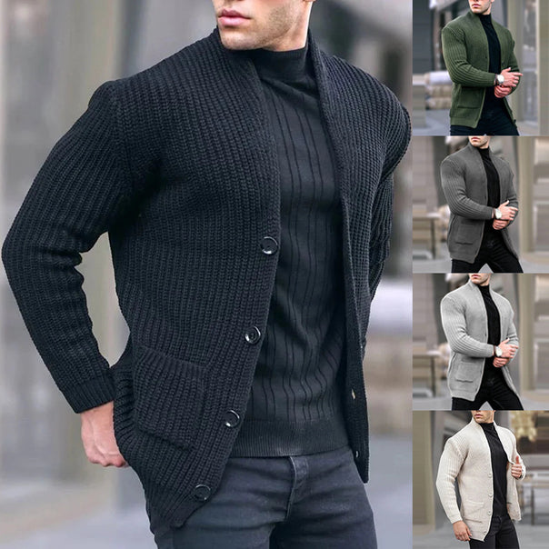 Men's chunky knit cardigan with shawl collar and patch pockets Mune Fashion