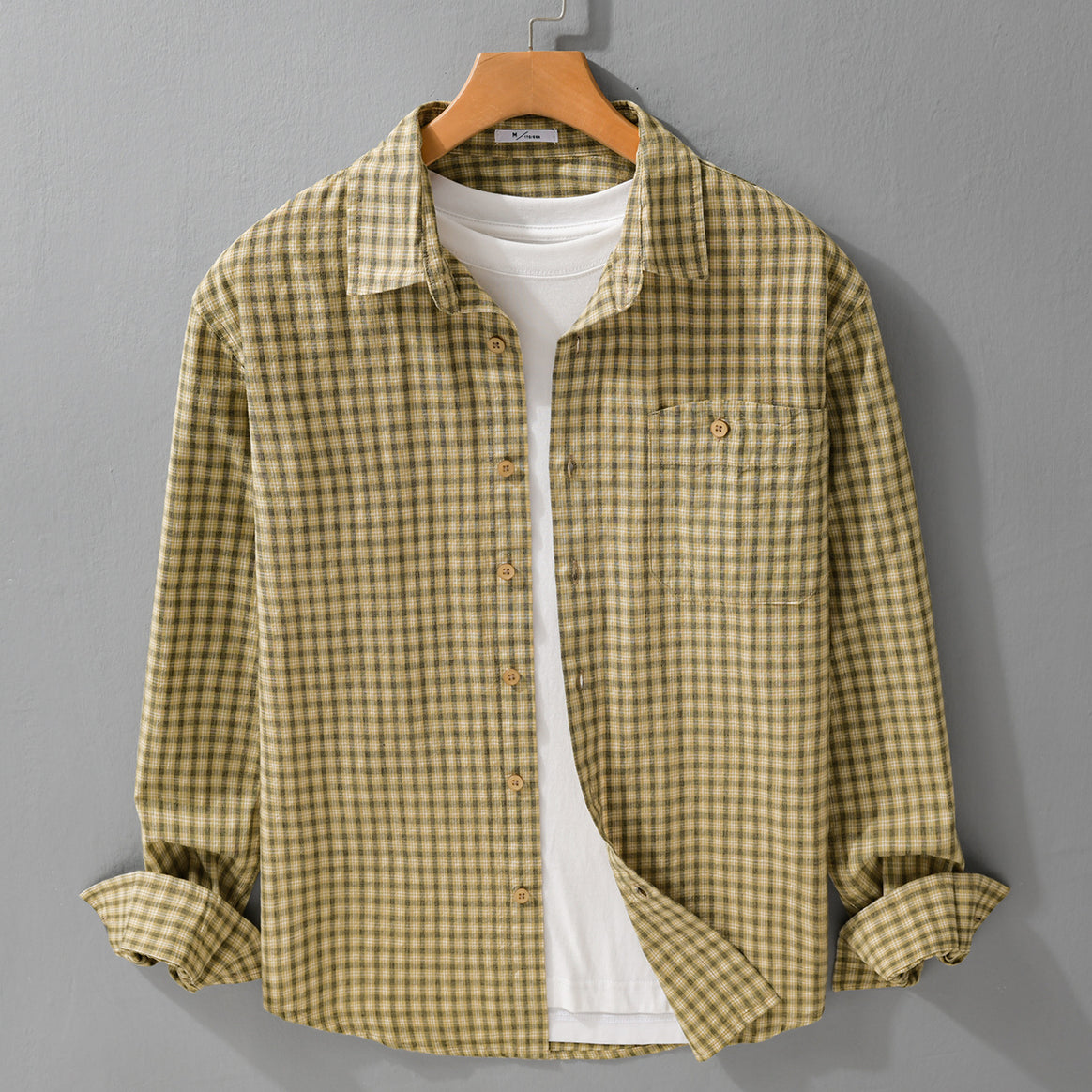 Men's Fine Checkered Pattern Layering Shirt made of Cotton Poplin with Chest Pocket and Relaxed Hem Mune Fashion