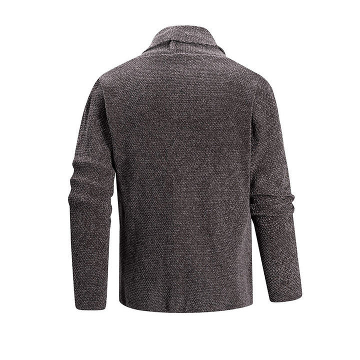 Men's open knit coat with wide falling shawl collar and patch hip pockets Mune Fashion