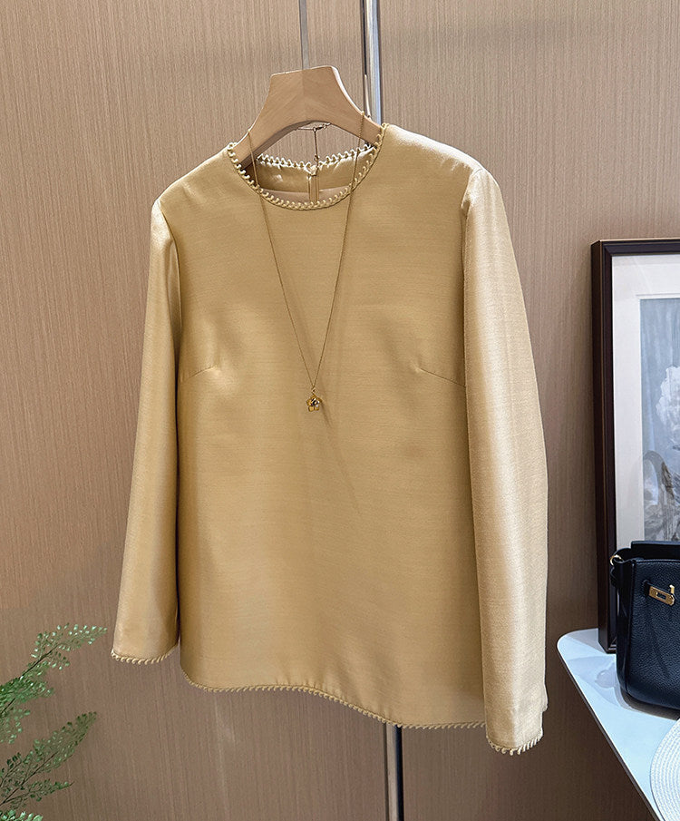 Women's Elegant Long Sleeve Blouse with Ruffled Collar Drune