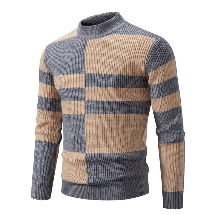 Men's Structured Mockneck Knit Sweater with Asymmetrical Block Pattern Mune Fashion