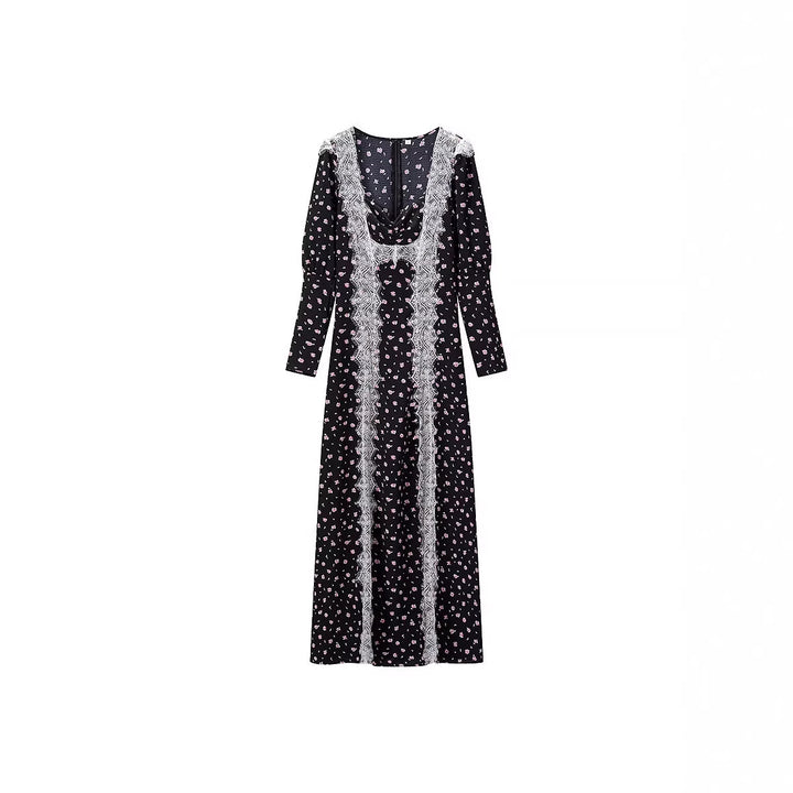 Women’s Maxi Dress with Lace Trim and Floral Allover Print Mune Fashion