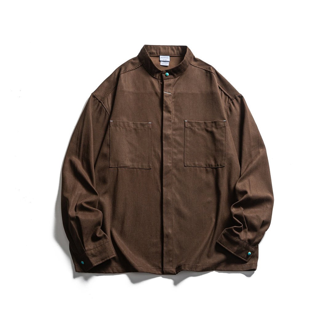 Men's Workwear Overshirt with Stand-up Collar and Hidden Button Placket Mune Fashion
