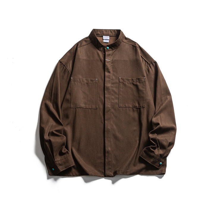 Men's Workwear Overshirt with Stand-up Collar and Hidden Button Placket Mune Fashion