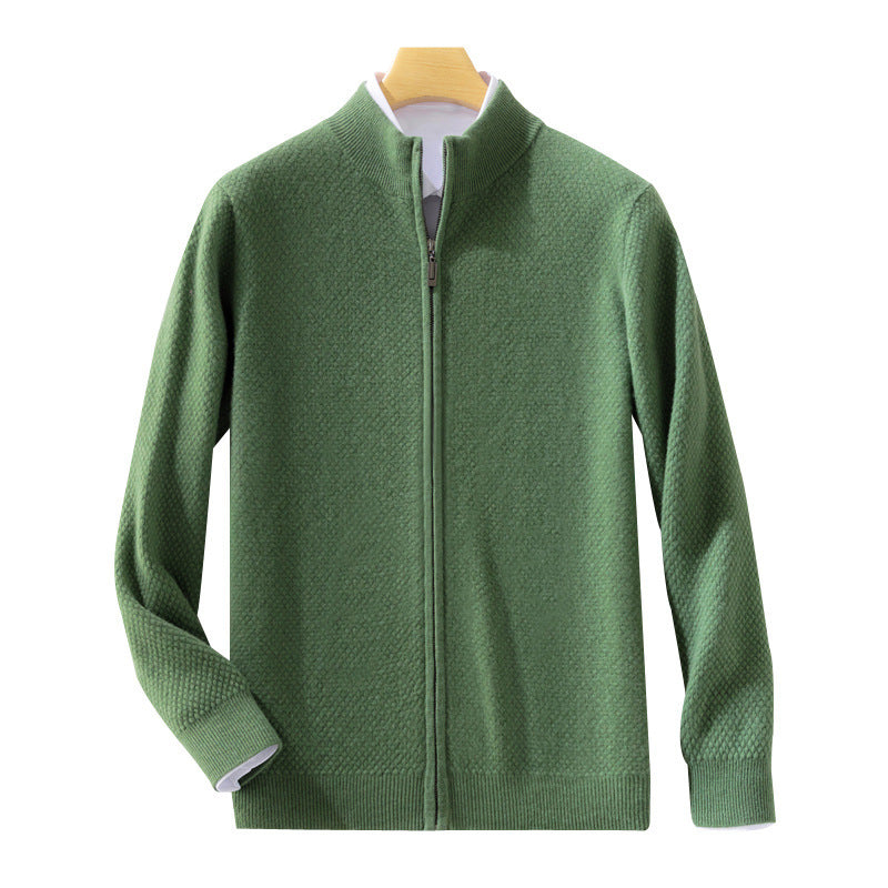 Men's Fine Structured Cardigan with Stand-Up Collar and Full-Length Zipper Mune Fashion