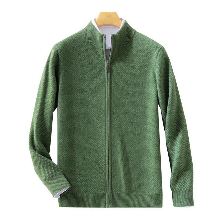 Men's Fine Structured Cardigan with Stand-Up Collar and Full-Length Zipper Mune Fashion