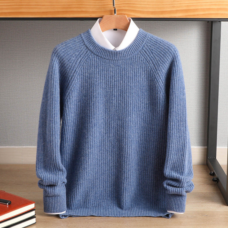 Men's fine ribbed round neck sweater made of cashmere blend with raglan sleeves Mune Fashion