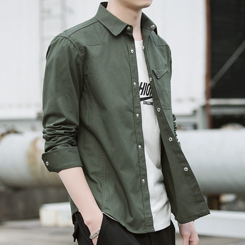 Men's cotton overshirt in worker style with chest flap pocket and shirt collar Mune Fashion