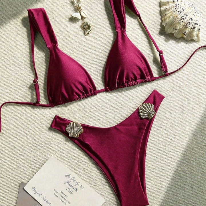 Ladies Triangle Bikini with decorative shell embellishments Mune Fashion