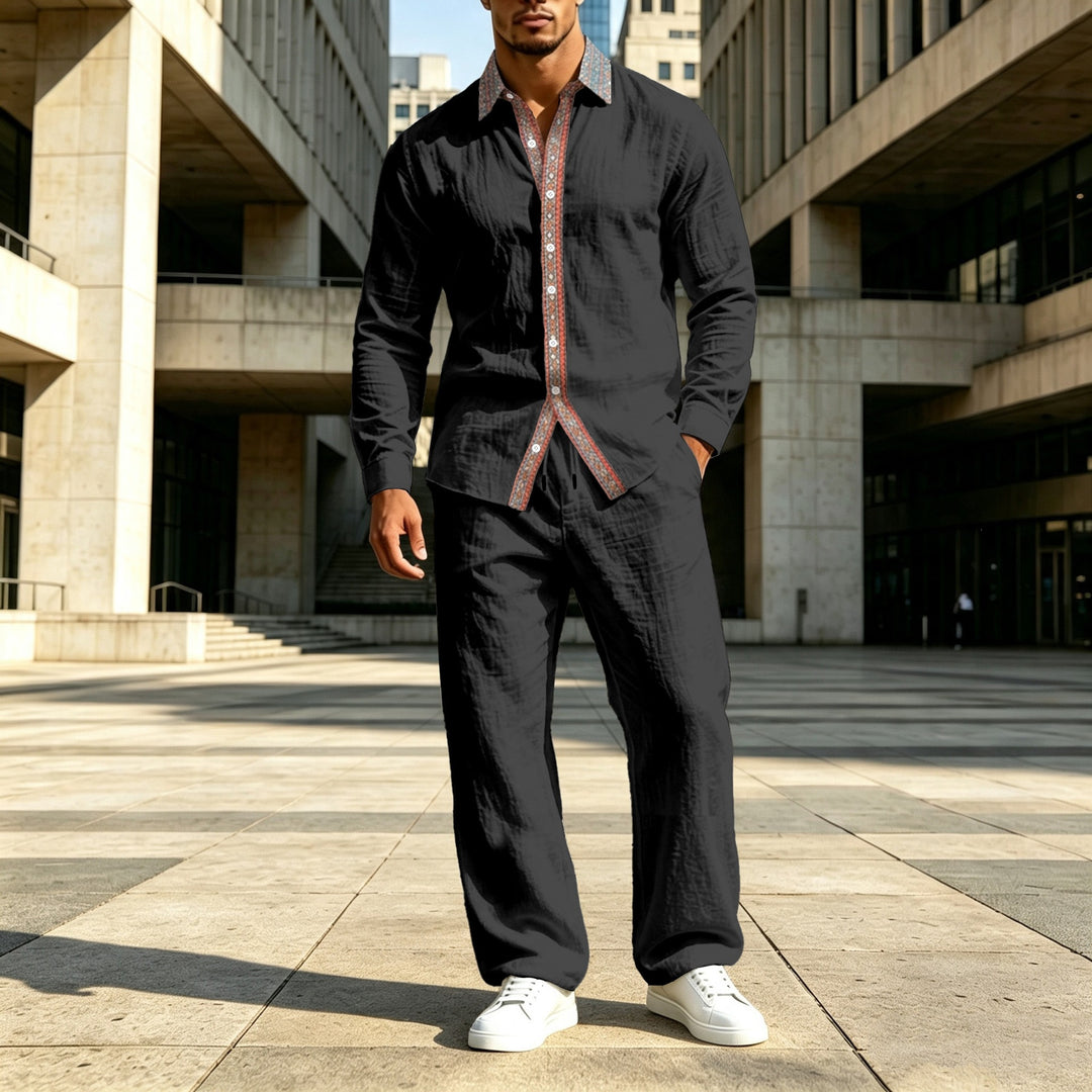 Men's linen shirt with contrast button placket and casual fit Mune Fashion