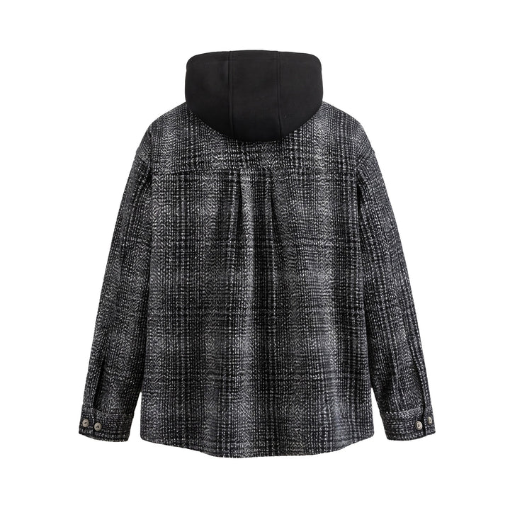 Men's Hooded Overshirt in Wool Blend with Check Pattern and Inserted Chest Pocket Mune Fashion