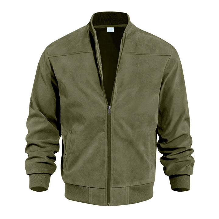 Men's velour leather look bomber jacket with stand-up collar and elastic cuffs Mune Fashion